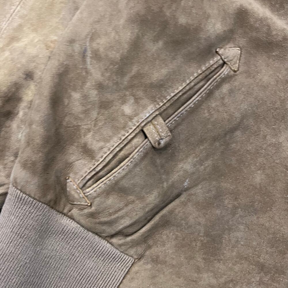 Vintage Suede Leather Bomber Jacket Knit Shawl Collar Light Brown Patina Size M - Picture 9 of 16